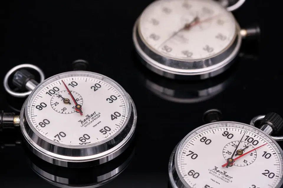 Close-up of a stopwatch chronograph measuring time