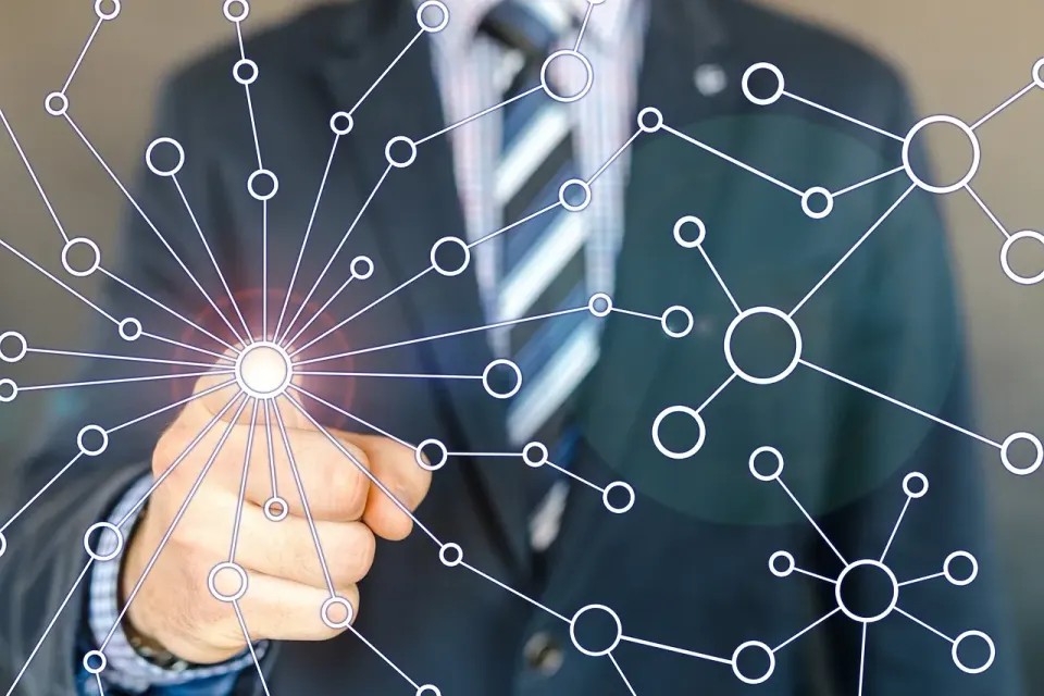 Illustration of a glowing digital network of connected points