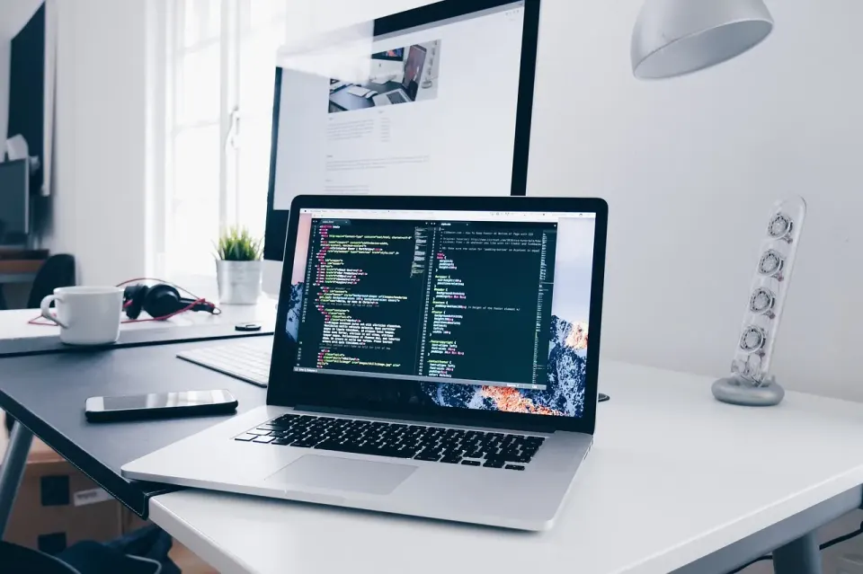 computer, laptop, tech, blue computer