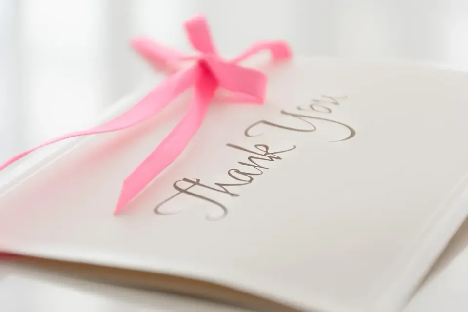 A handwritten thank-you card, like the small thank-yous companies send reviewers