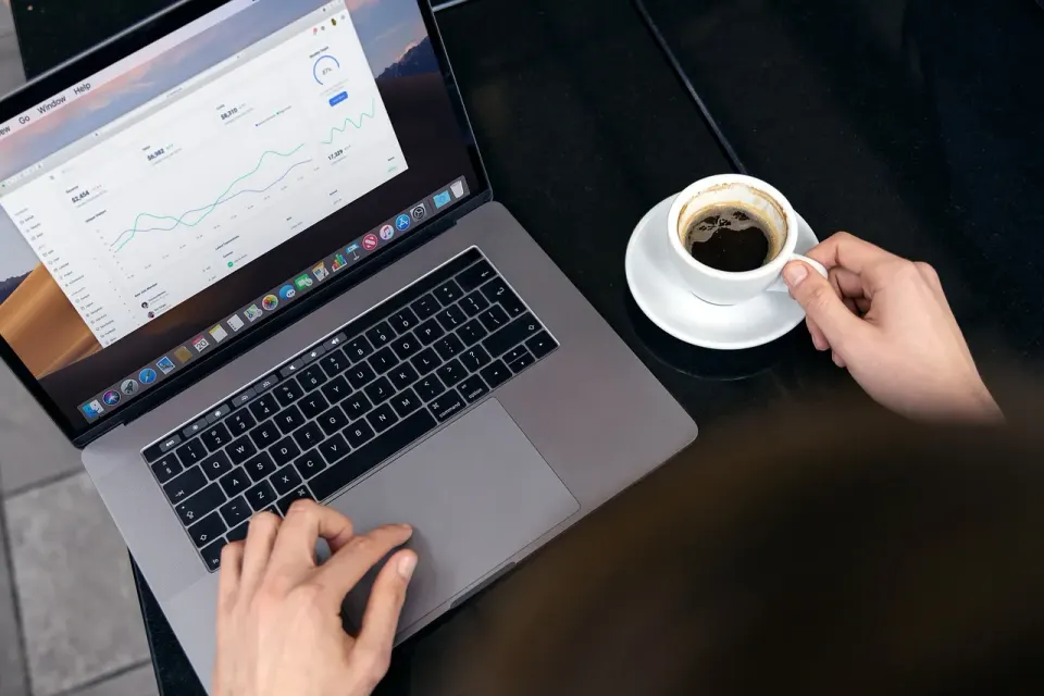 laptop, work, coffee, chart