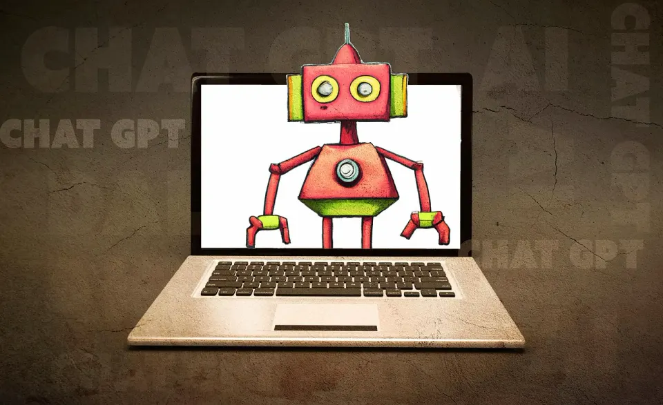 A laptop screen with an AI chatbot graphic, a stand-in for Gemini sending visitors to websites