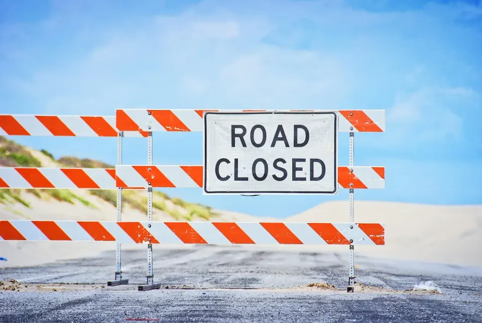 A road sign marking a closed road